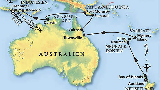 Reiseroute MS Artania: Polynesien und Australien