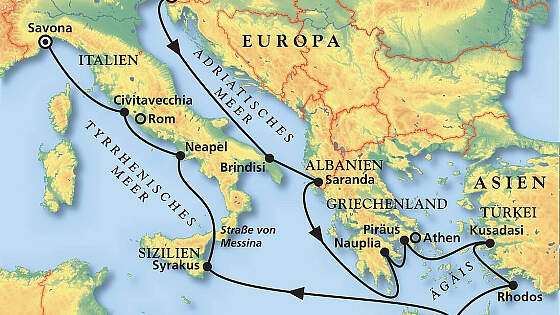 Routenkarte MS Amera: Sonnige Adria und Ägäis