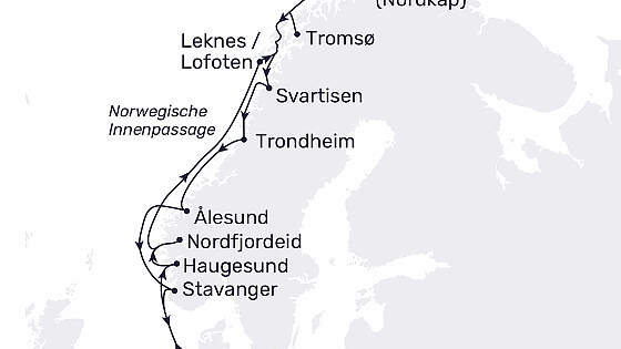 Routenkarte MS Hamburg: Sehnsucht Nordlichter