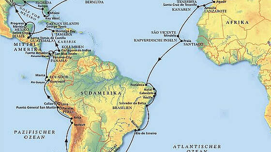 Routenkarte MS Amera: Große Amerika Fahrt