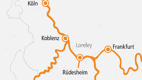 Routenkarte A-ROSA: Kurzreise Main & Loreley