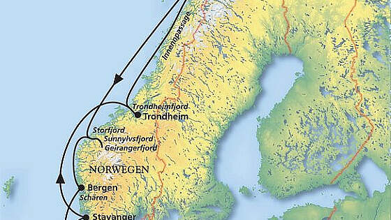 Reiseroute MS Amera: Norwegen Wintertraum