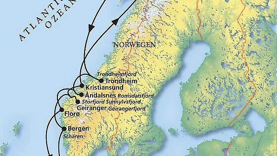 Route MS Amadea: Auf den Spuren der Postschiffe