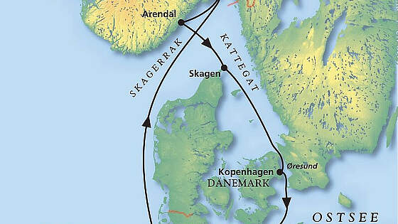 Route MS Amadea: Rund um Dänemark und Kieler Woche