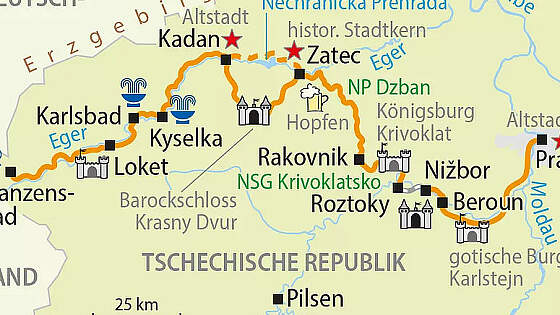 Routenkarte Radreise: Böhmen Bädertour