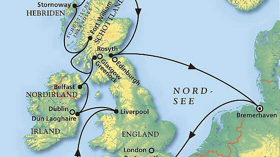 Route MS Amadea: Best of der Britischen Inseln