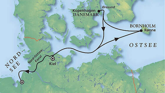 Routenkarte MS Amadea: Ostseee Schnupper Cruise 2