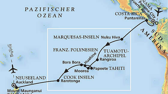 Routenkarte MS Amadea: Südseeträume