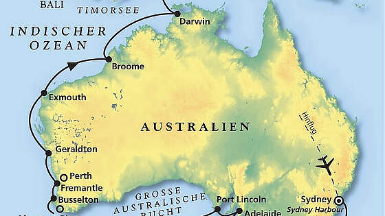 Routenkarte MS Amadea: Best of Down Under
