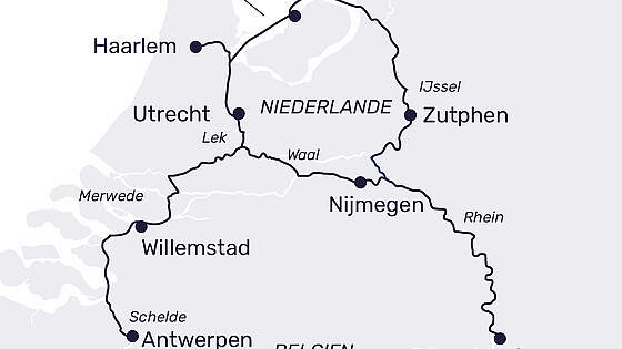 Routenkarte MS Elegant Lady: Jahreswechsel in Antwerpen