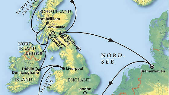 Route MS Artania: Frühling auf den Britischen Inseln