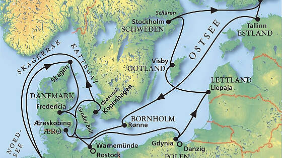 Reiseroute MS Artania: Ostsee vom Feinsten