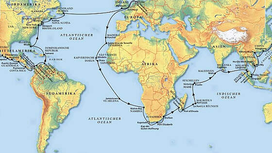 Route MS Artania: Große Weltreise
