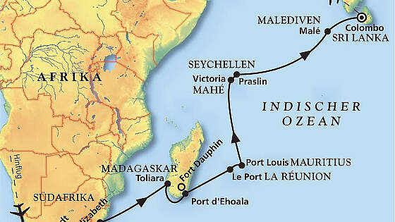 Route MS Artania: Vom Tafelberg nach Sri Lanka