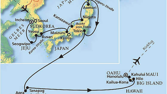 Route MS Artania: Von Südkorea bis Hawaii