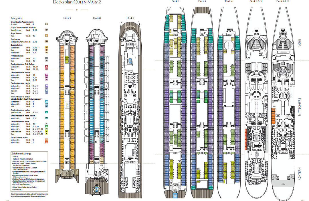 Queen Mary 2: Deckplan Legende