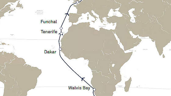 Route Queen Victoria: Von Kapstadt bis Hamburg