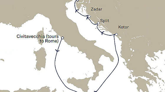 Route Queen Elizabeth: Rom - Triest