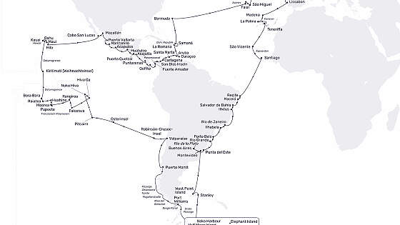 Routenkarte MS Hamburg: Weltreise