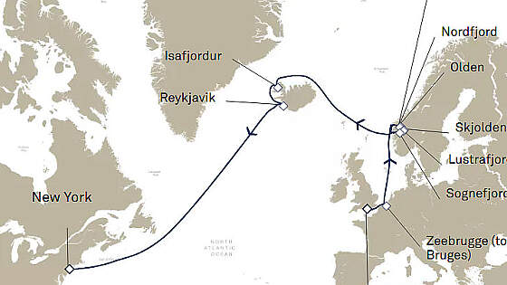 Route Queen Mary 2: Über Island nach New York
