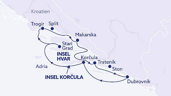 Reiseroute MY Princess: Adria Dalmatische Küste