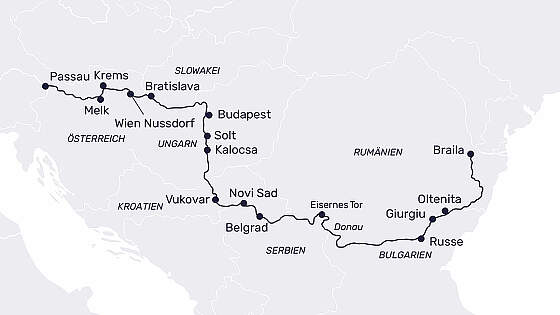 Routenkarte MS Lady Cristina: Donau XXL