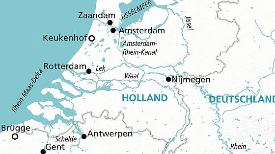 Routenkarte MS Alina: Rheinkreuzfahrt Holland und Flandern