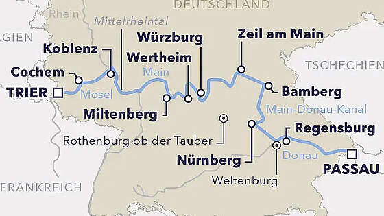 Route Amadeus: Trier - Passau