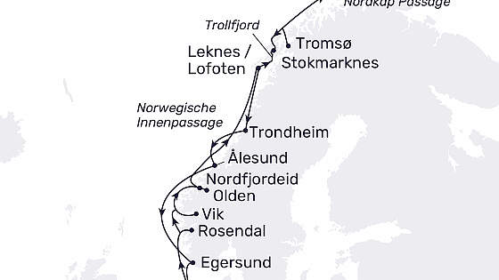Routenkarte MS Hamburg: Im Licht des Mittsommers