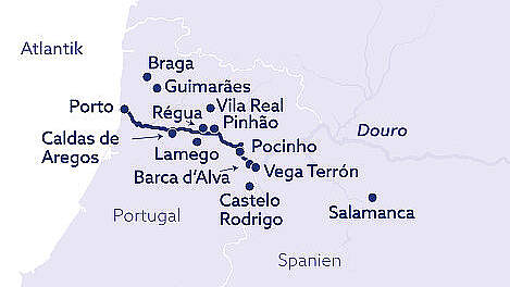 Routenkarte MS Douro Queen: Spektakuläre Weinberge