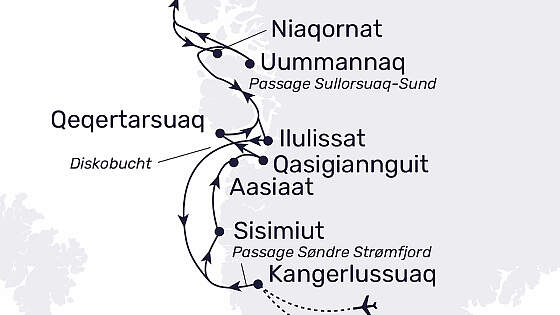 Routenkarte MS Hamburg: Grönland intensiv