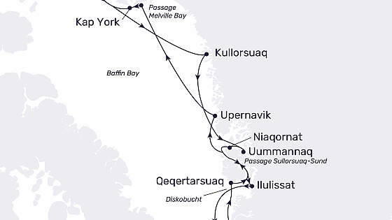 Route MS Hamburg: Expedition in den Norden Grönlands 