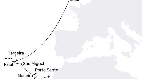 Route MS Hamburg: Inselhopping Azoren & Kanaren