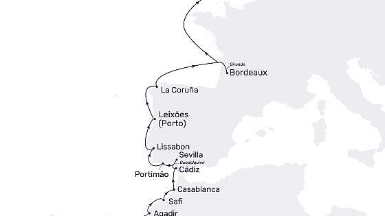 Routenkarte MS Hamburg: Kanaren und Marokko