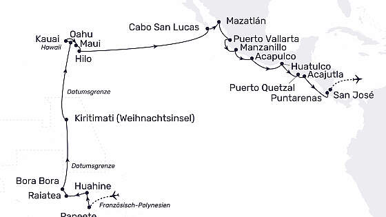 Routenkarte MS Hamburg: Südseeweiten