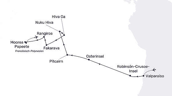 Routenkarte MS Hamburg: Kurs Südsee