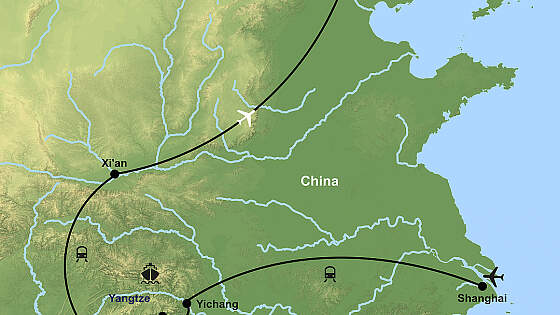 Routenkarte Rundreise: Höhepunkte Chinas