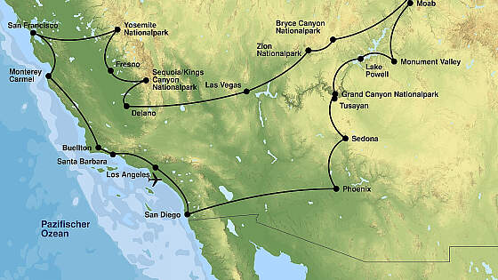 Route Rundreise USA Westküste