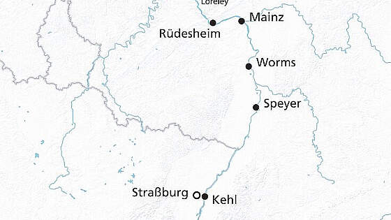 Routenkarte MS Amina: Dreiländer Festtagsreise