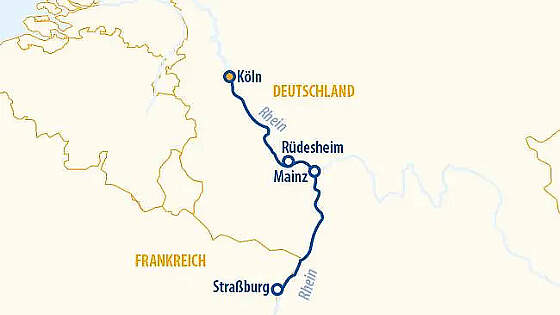 Routenkarte MS VistaGracia: Rhein bis Straßburg