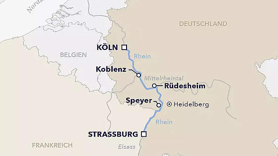 Reiseroute Amadeus: Adventszauber Rhein