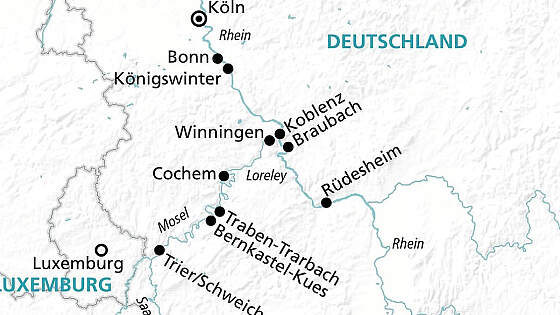 Routenkarte MS Alena: Weinzauber Mosel