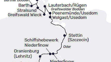 Routenkarte MS Sans Souci: Kranichsaison an der Ostsee