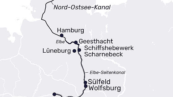 Routenkarte MS Sans Souci: Kieler Förde nach Hannover