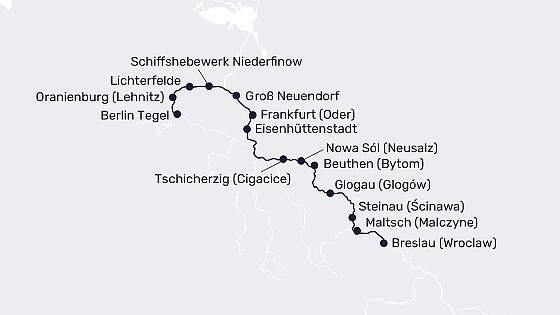 Routenkarte MS Sans Souci: Kultur von Berlin bis Breslau