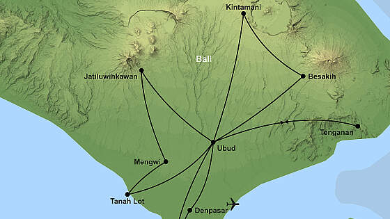 Routenkarte: Rundreise durch Bali
