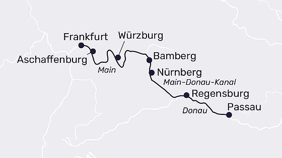 Routenkarte MS Lady Cristina: Highlights Donau & Main