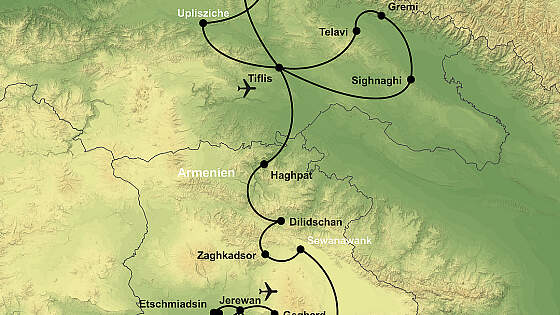 Routenkarte Armenien & Georgien Rundreise