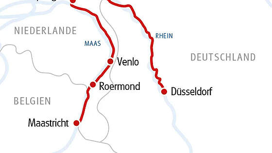 Routenkarte MS SE-Manon: Rhein & Maas