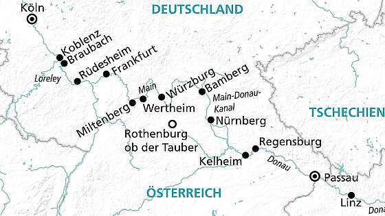Routenkarte MS Amelia: Main-Donau-Kanal